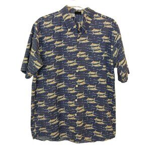 Maui Trading Co Mens 2XL Hawaiian Shirt Marlin Print Blue Cotton SS Camp #D20